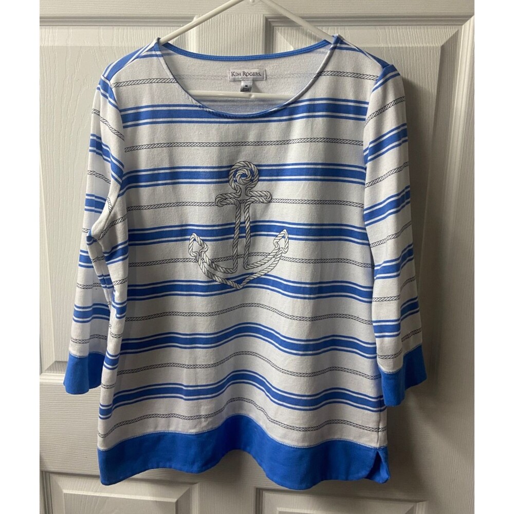 Kim Rogers Top Womens Medium Pullover Sweatshirt Coastal Nautical Casual